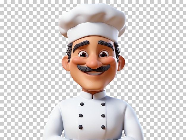 3d cartoon chef portrait isolated on transparent background png psd