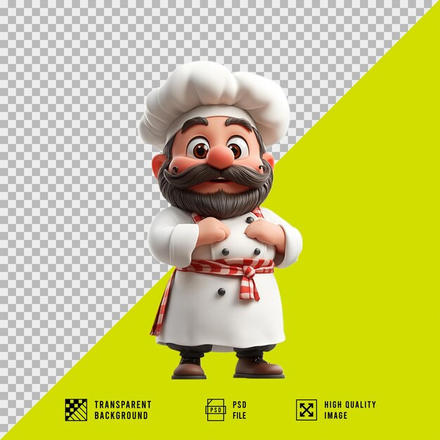 PSD 3d cartoon chef with transparent backgroundultra quality