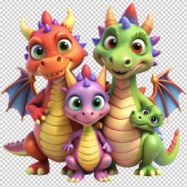 3d cartoon cute dragon family clipart png