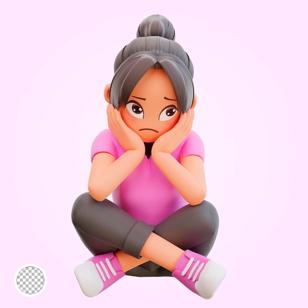 3d cartoon cute girl in bad mood