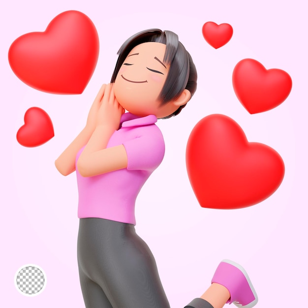 3d cartoon cute girl in happy mood