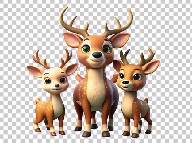 PSD 3d cartoon deer family clipart png sublimation graphic illustration of animal representation