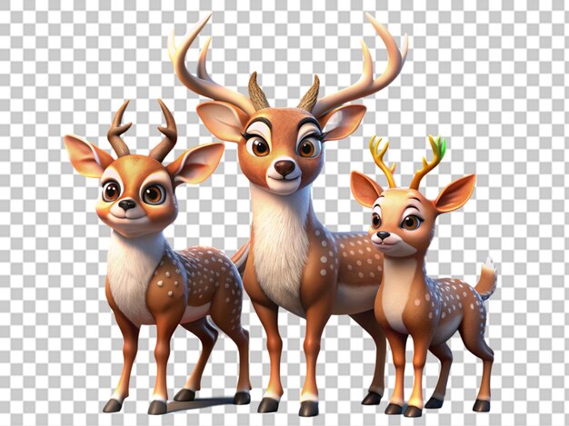 PSD 3d cartoon deer family clipart png sublimation graphic illustration of animal representation