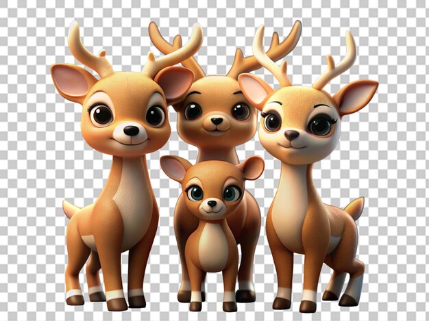 PSD 3d cartoon deer family clipart png sublimation graphic illustration of animal representation