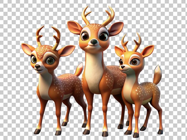 PSD 3d cartoon deer family clipart png sublimation graphic illustration of animal representation