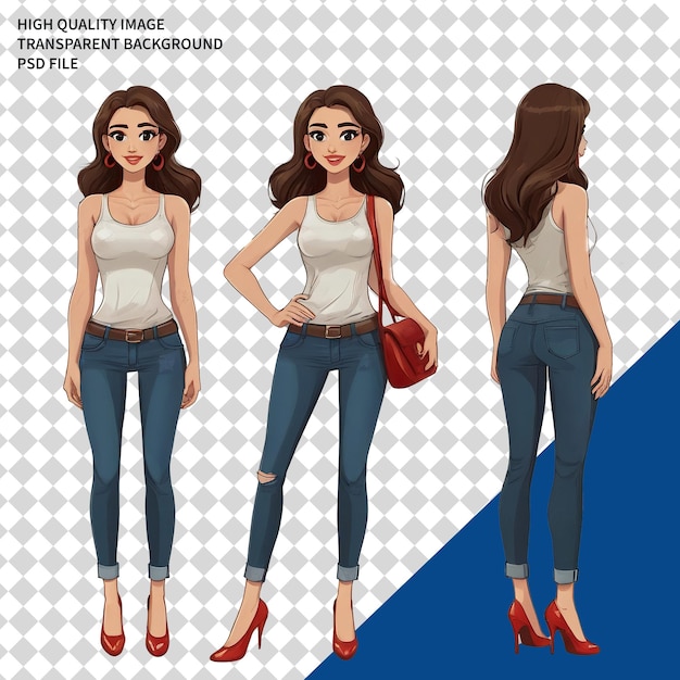 3d cartoon female woman vector character PSD png transparent background