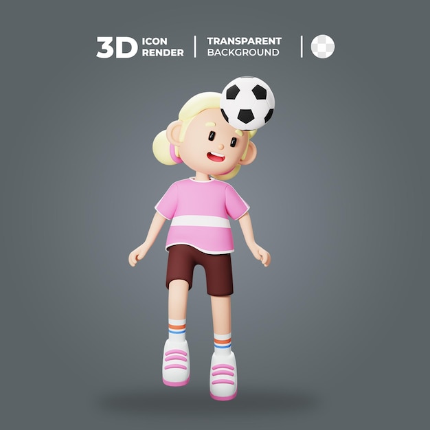 3D Cartoon Girl Playing Football