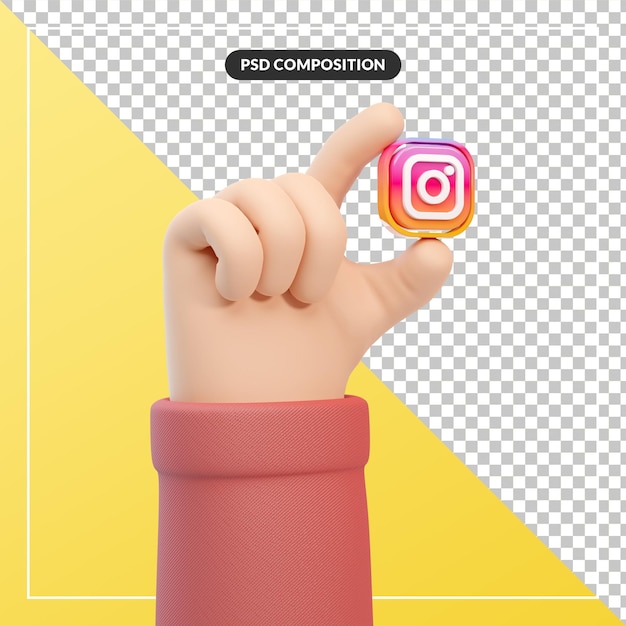 3d cartoon hand gesture with instagram logo icon