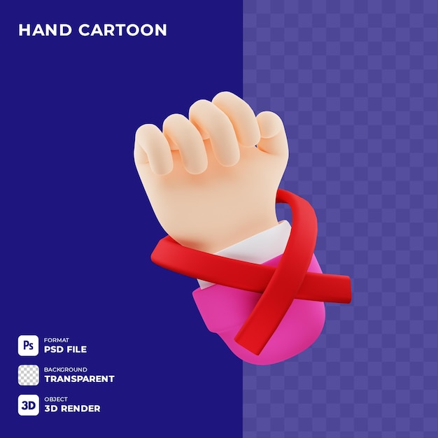 3D CARTOON HAND GESTURE WITH RED RIBBON Suitable for World Day Campaign