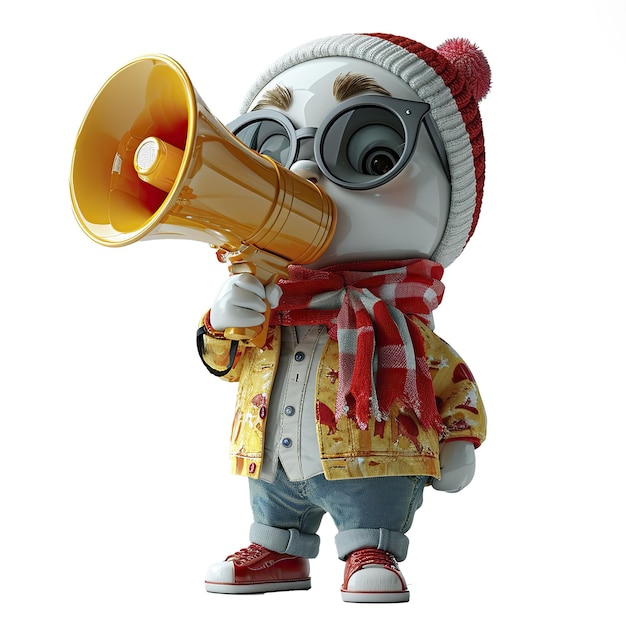 3D Cartoon Hand Holding Megaphone Social Isolate Images White Background