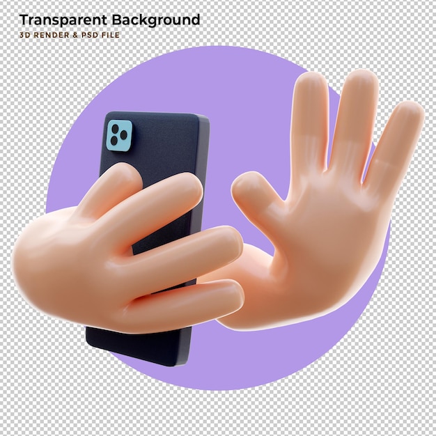 3D Cartoon hand holding smartphone isolated Hand using mobile phone mockup. 3d render illustration