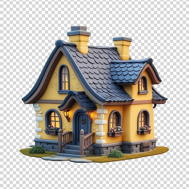 3d cartoon house on transparent background