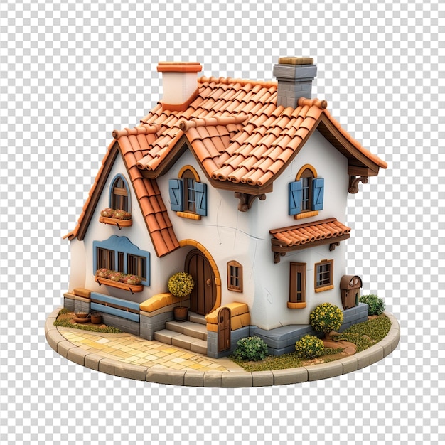 3d cartoon house on transparent background