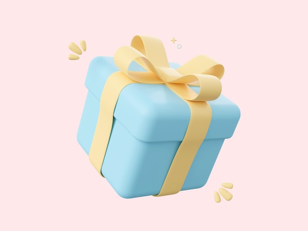 3d cartoon icon gift box isolated on pink background 3d illustration