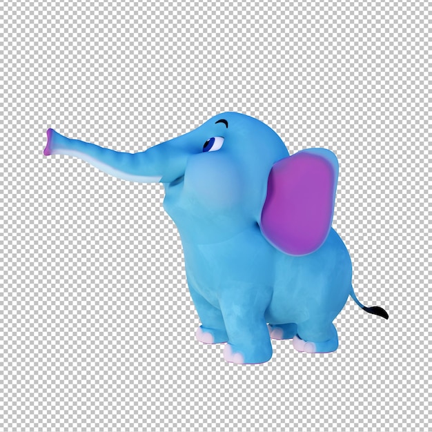 3D Cartoon Illustration Cute Blue Baby Elephant Playing with Trunk