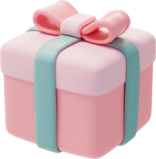 A 3d cartoon illustration of pink and blue box with a bow