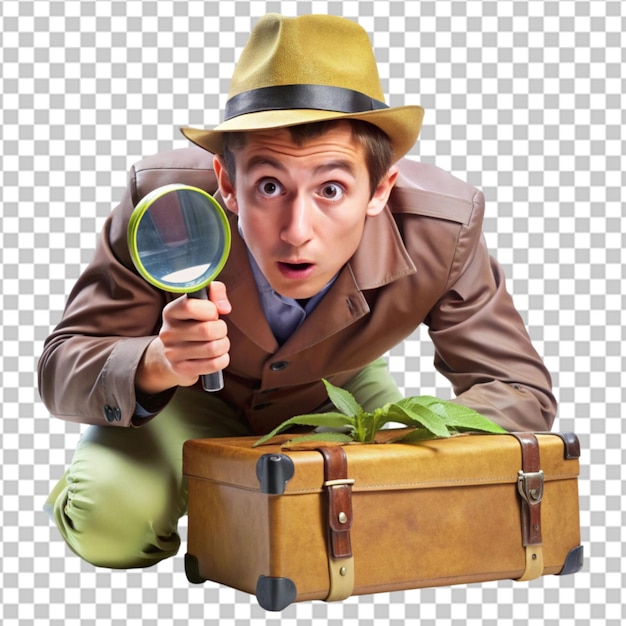 PSD 3d cartoon man with magnifying glass