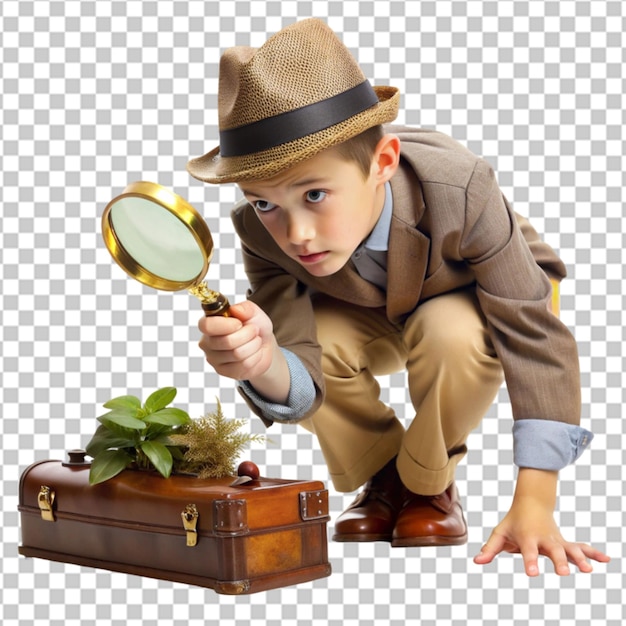 PSD 3d cartoon man with magnifying glass