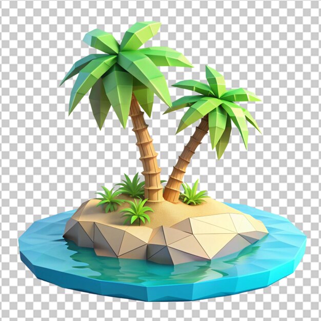 PSD 3d cartoon palm tree with surfboards beach and waves isolated on transparent background