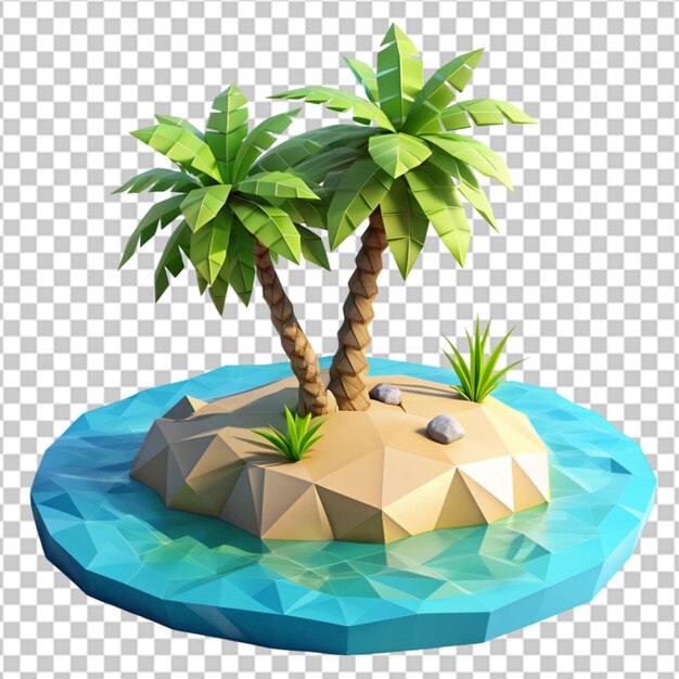 PSD 3d cartoon palm tree with surfboards beach and waves isolated on transparent background