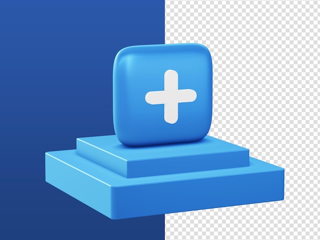 3d cartoon render blue add plus icons with podium for UI UX web mobile apps ads designs