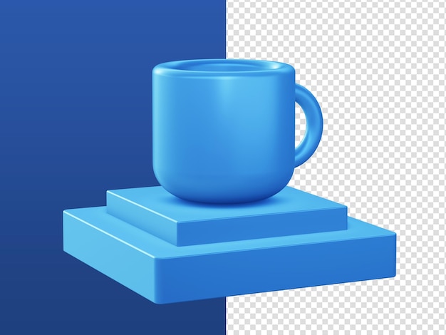 3d cartoon render blue coffee cup drink icons with podium for UI UX web mobile apps ads designs