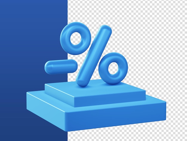 3d cartoon render blue discount percent sale icons with podium for UI UX web mobile apps ads designs