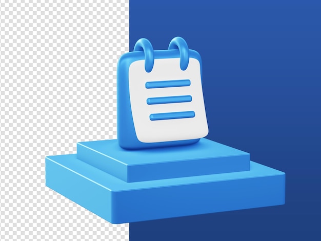 3d cartoon render blue notes paper reminder icons with podium for UI UX web mobile apps ads designs