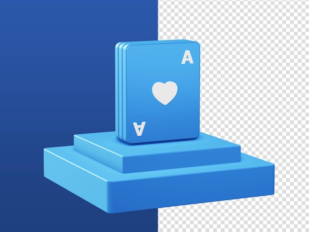 3d cartoon render blue poker card game icons with podium for UI UX web mobile apps ads designs