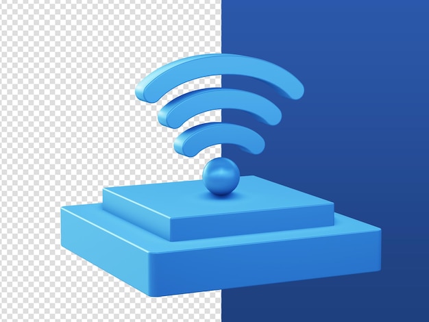 3d cartoon render blue wifi hotspot internet icons with podium for UI UX web mobile apps ads designs