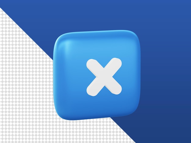 3d cartoon render blue x cross close exit icons for UI UX web mobile apps ads designs