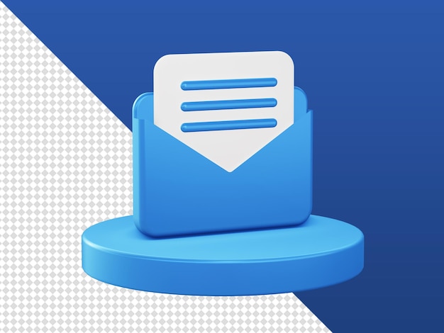 3d cartoon render glossy inbox mail icons with podium for UI UX web mobile apps designs