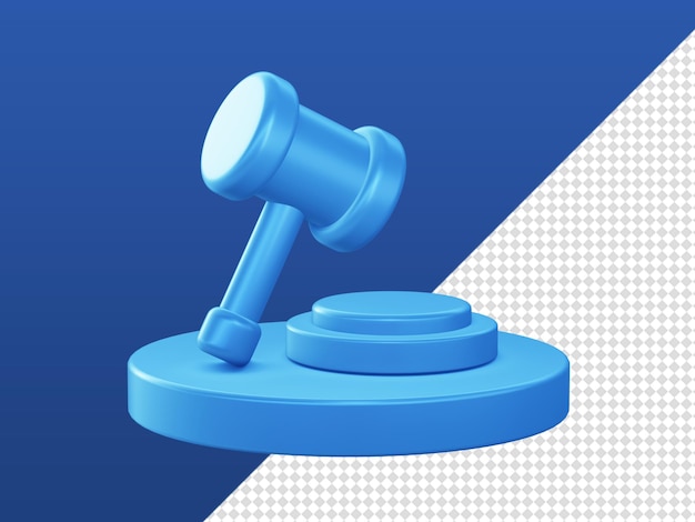 3d cartoon render glossy judge law gavel hammer icons with podium for UI UX web mobile apps designs