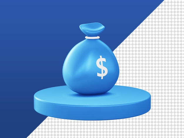 3d cartoon render glossy money bag icons with podium for UI UX web mobile apps social media designs