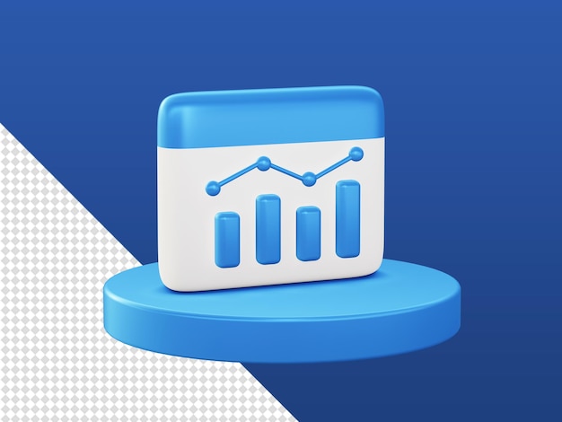 3d cartoon render glossy statistics growth graph icons with podium for UI UX web mobile apps designs