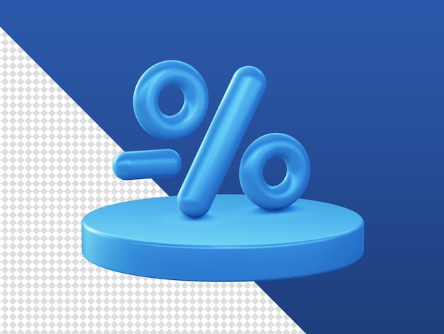 3d cartoon render simple glossy percentage with podium icons for UI UX web mobile apps social media