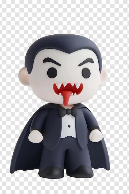 PSD 3d cartoon vampire character with fangs and cape in halloween theme