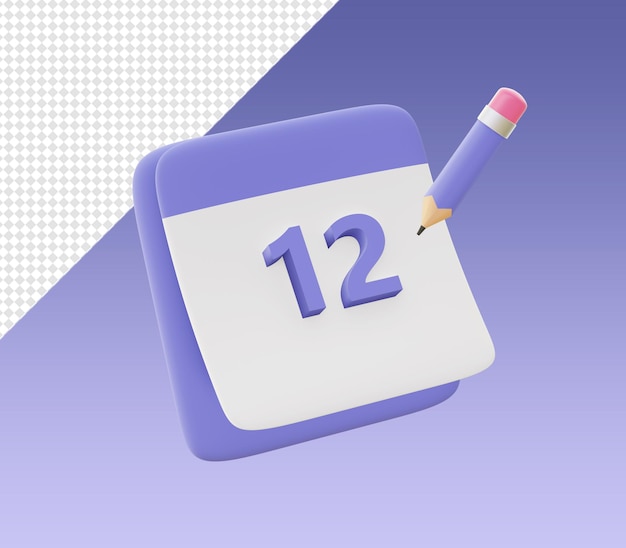 3d cartoony render calendar with pencil icons for UI UX web mobile apps social media designs