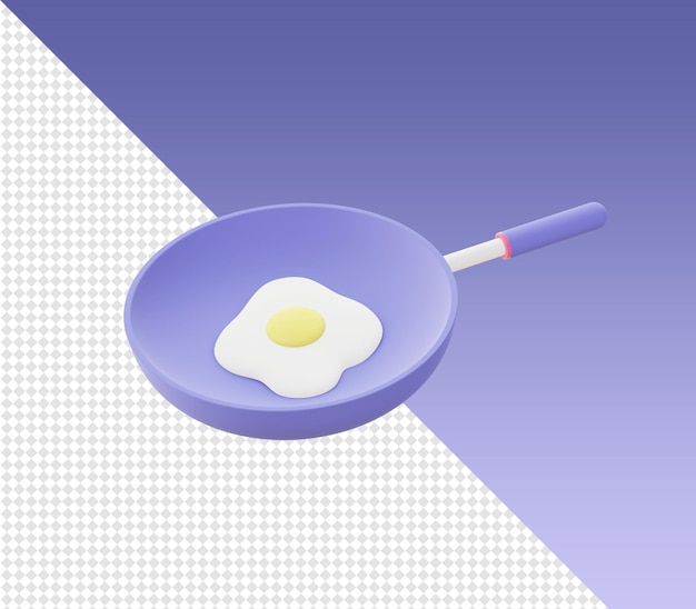 3d cartoony render frying pan and cooking egg icons for UI UX web mobile apps social media designs