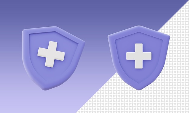 3d cartoony render health shield protection icons for UI UX web mobile apps social media designs