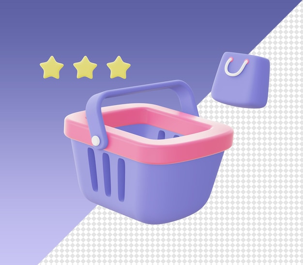 3d cartoony render shopping cart and bag icons for UI UX web mobile apps social media designs