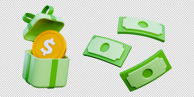 3d cash money dollar icon isolated