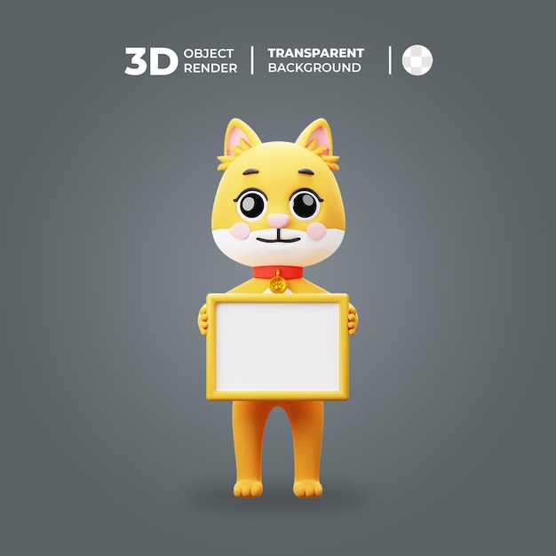 3D Cat Cartoon Character Bring White Board