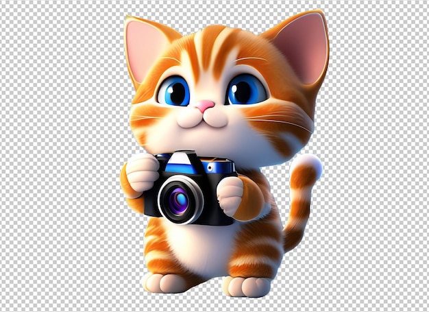 3d cat holding camera