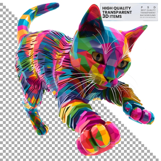 PSD 3d cat icon a colorful 3d cat icon representing pets on transparent background