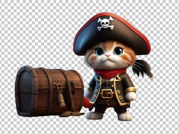 3d cat wearing pirate clothes