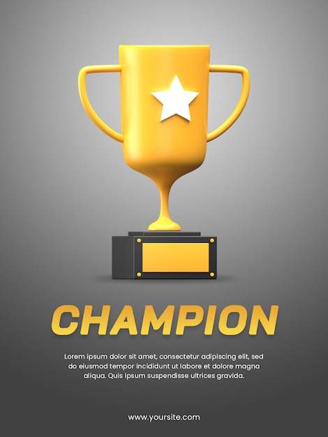 3d champion trophy with dark theme poster design template