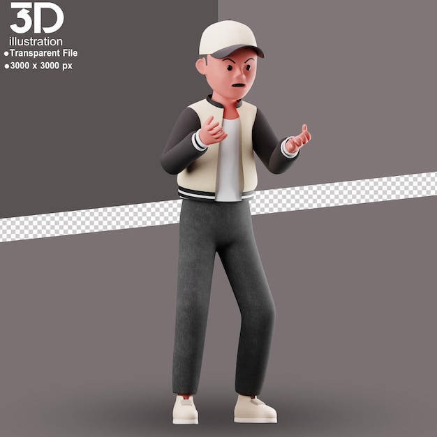 3D Character Angry 3D Render Illustration on isolated Background PNG Style