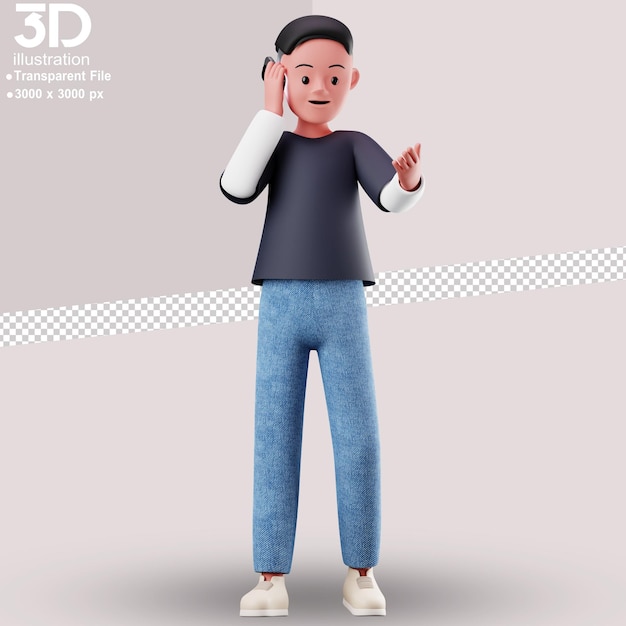 3D Character Calling 3D Render Illustration on isolated Background PNG Style