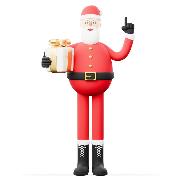 3D character cartoon of Christmas Santa Claus finding ideas with gift boxes